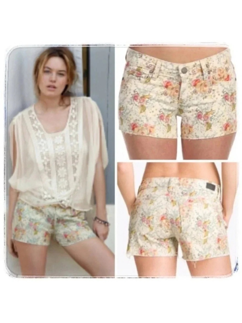 PAIGE x Liberty Floral Denim Cutoff Shorts Size 25 Rose Print Made in USA